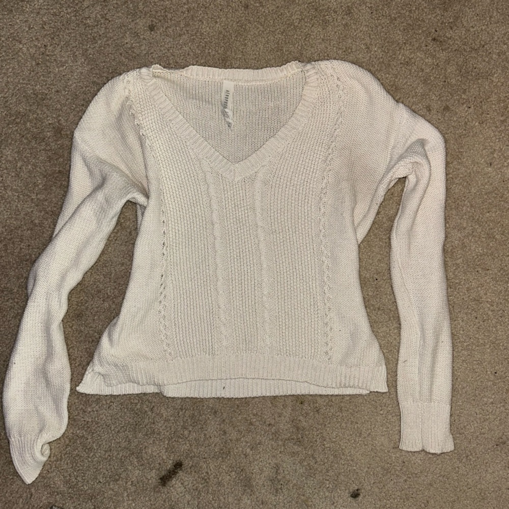 Aeropostale V-Neck Cropped Sweater with Ribbed Detailing